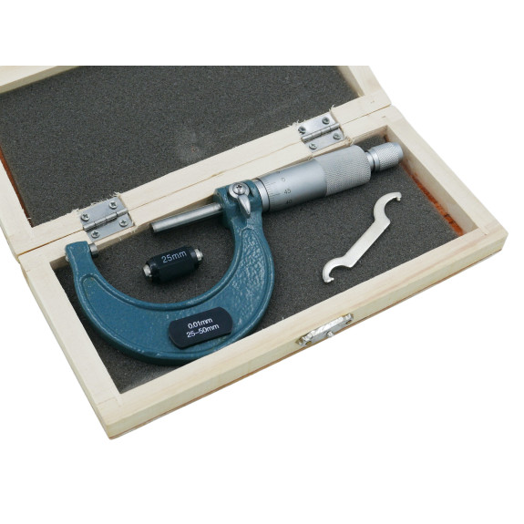 MIKROMETR ZEWNĘTRZNY 25-50 MM DREWNO BOX