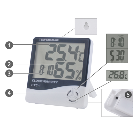TERMOMETR ELEKTRONICZNY Z ZEGAREM HTC-1 - E01804